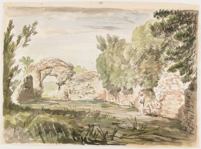Landscape with Trees, Ruin and Three Figures by Carlo Labruzzi